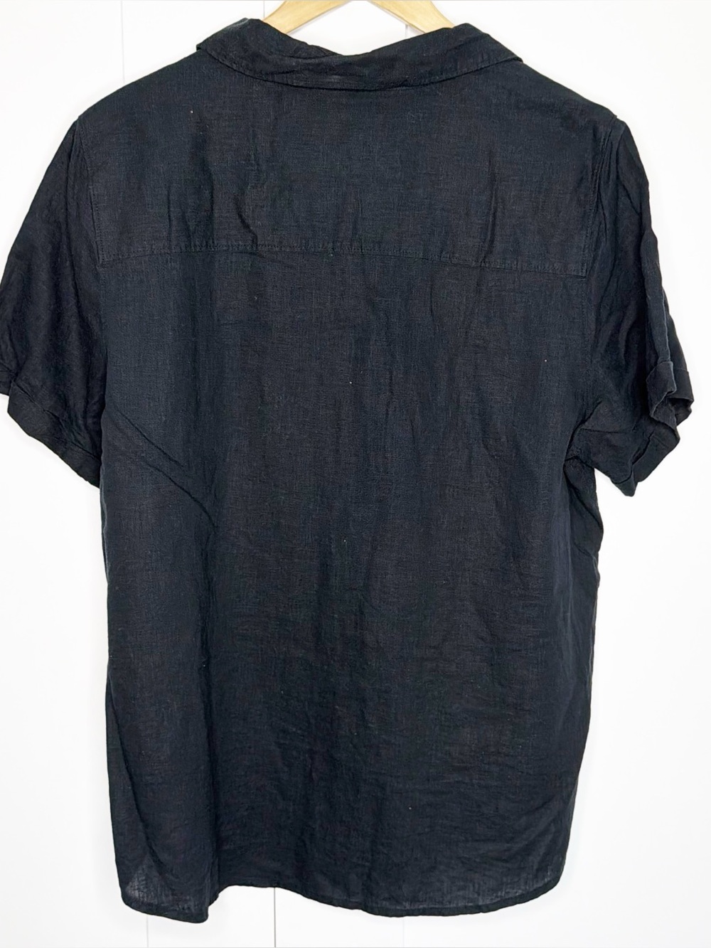 Abercrombie & Fitch Short Sleeve Linen-Blend Button Down Shirt XL black short - Picture 7 of 10